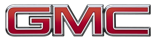 GMC logo with bold red and chrome lettering