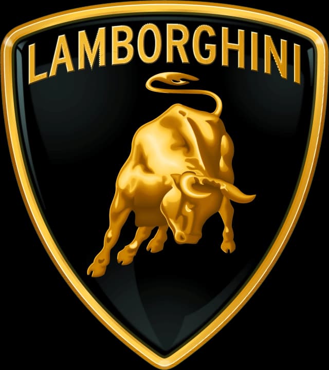 Lamborghini logo featuring a golden bull on a black shield.